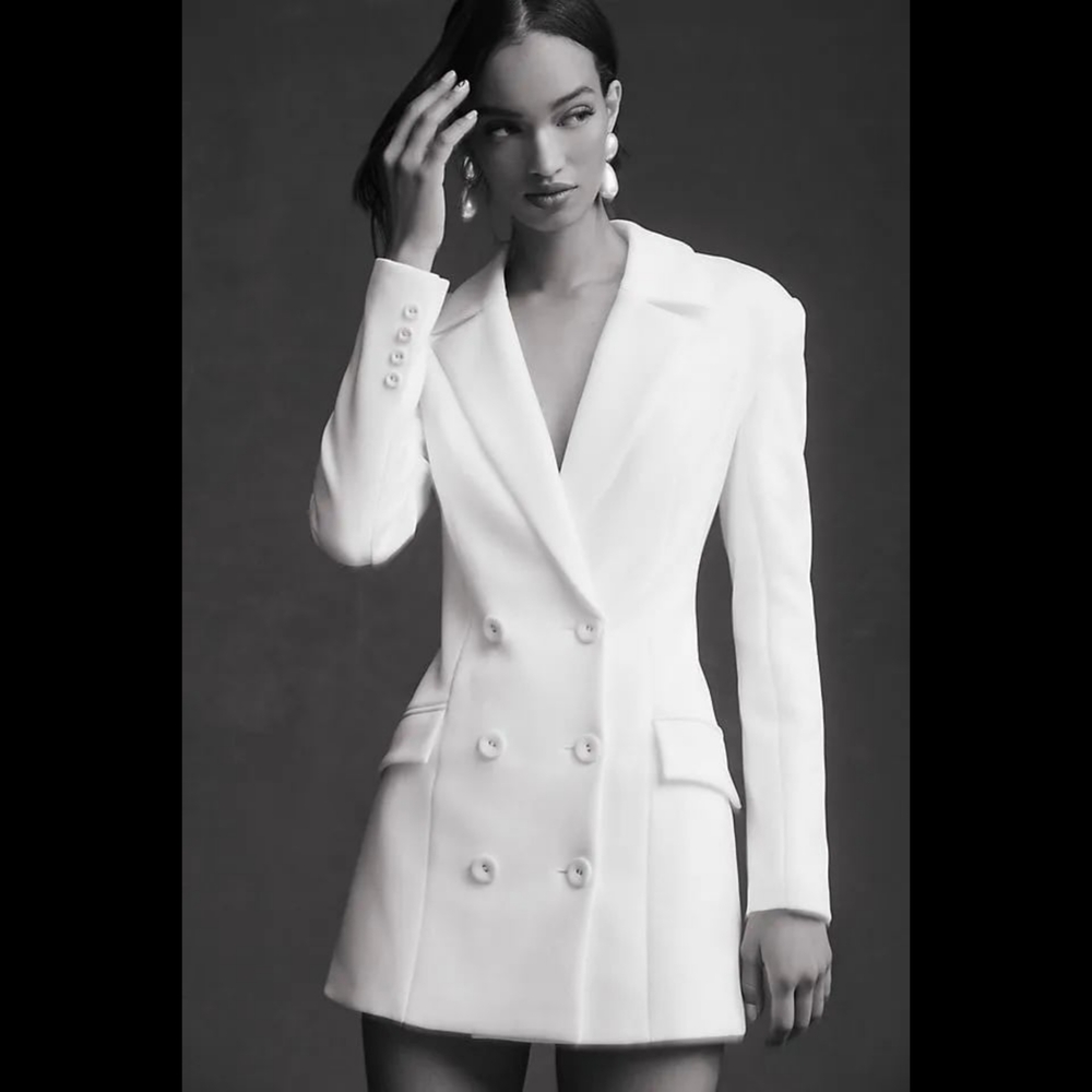 MISHA COLLECTION Elegant White Double-Breasted Dress